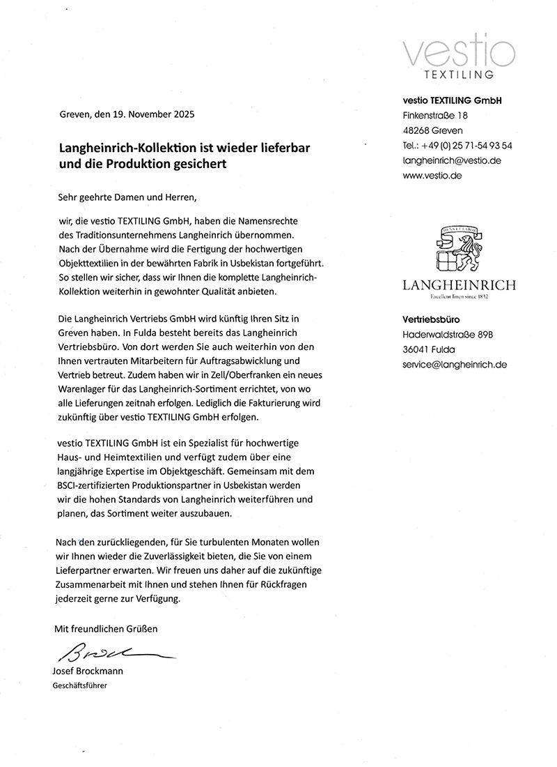 Kundeninformation Vestio Langheinrich - deutsche Version
