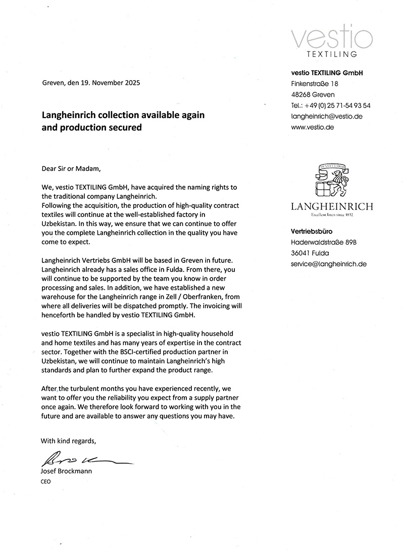 Kundeninformation Vestio Langheinrich - englische Version